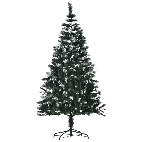 HOMCOM Künstlicher Weihnachtsbaum 1,8 m Christbaum Schnee getaucht Design Tannenbaum 603 Äste flammh