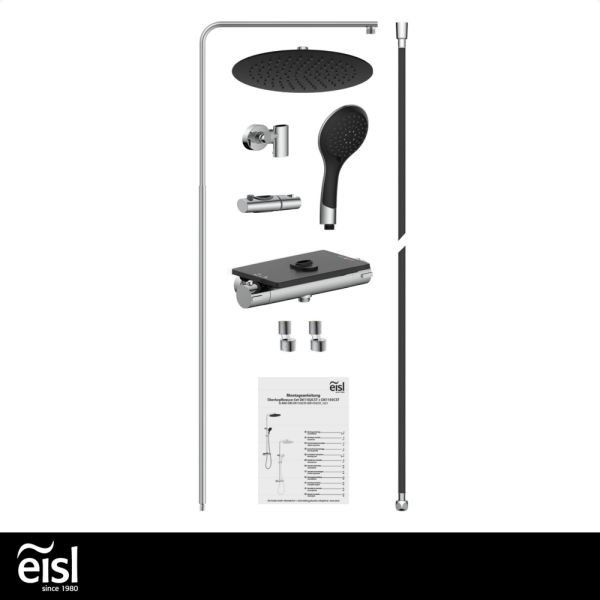 EISL Duschset GRANDE VITA, Duschsystem mit Thermostat und Ablage, Chrom/Schwarz