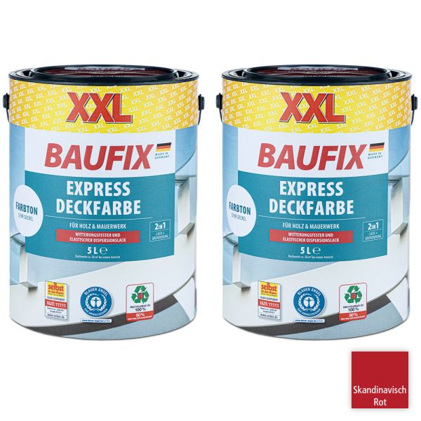 Baufix XXL-Express-Deckfarbe 5 Liter, Skandinavisch Rot - 2er-Set