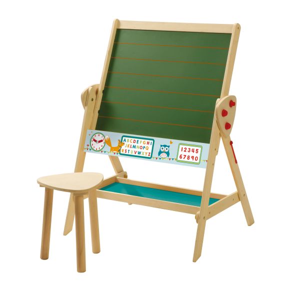 roba Tafel & Kinder-Sitz-Set, Kindertafel wandelbar zu Tisch-Stuhl-Set, Schreibtafel, Holz natur