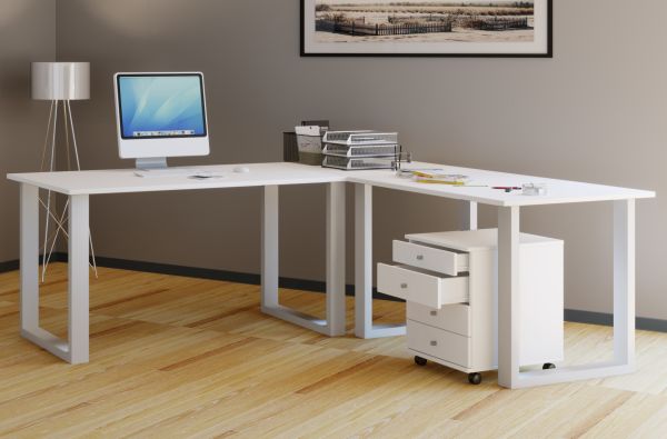 VCM Eck-Schreibtisch "Lona" 160x130x50 U-Füße Weiß/Weiß