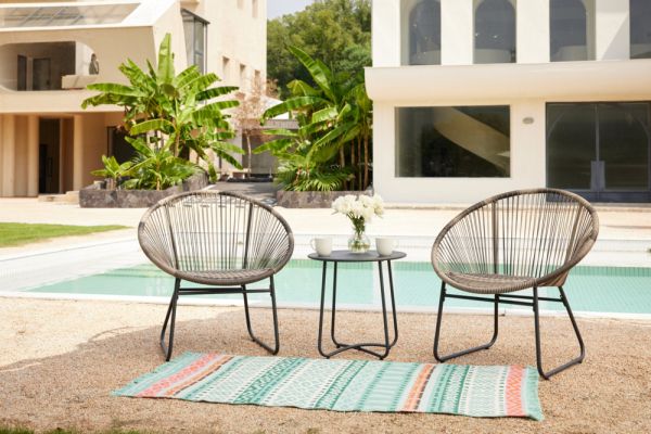 Happy Home 3 tlg. Garten Set mit Sitzkissen HGS50-BEI in Rattan braun
