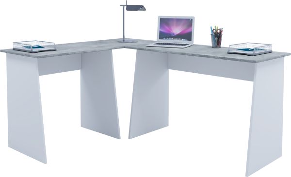 VCM Eck-Schreibtisch "Masola" Weiß/Beton-Optik