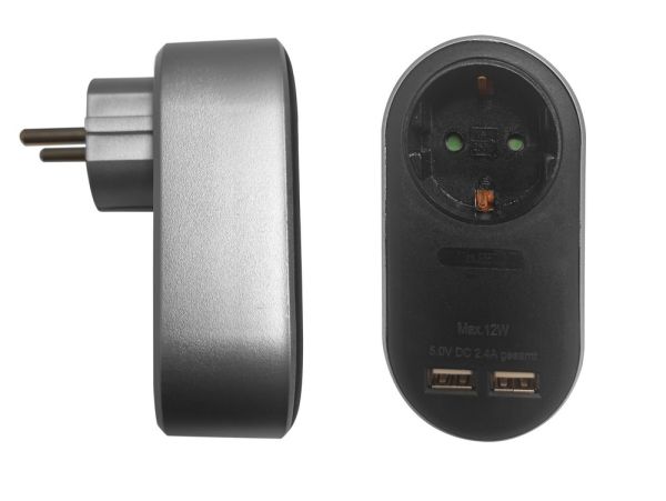 Powertec Electric USB-Adapter - Schwarz/Silber