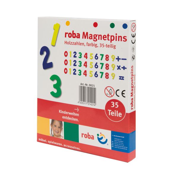 roba Magnetzahlen, Holz Magnet-Tafelset mit Zahlen und Zeichen, 35tlg, Schul-Spielzeug für Kinder