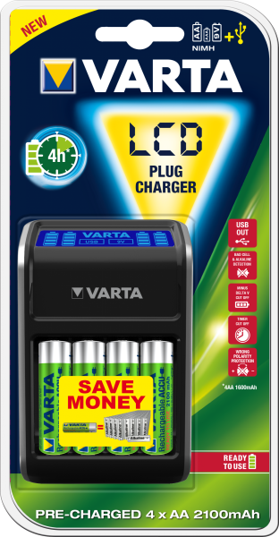 VARTA LCD Plug Charger inkl. 4x AA Batterien