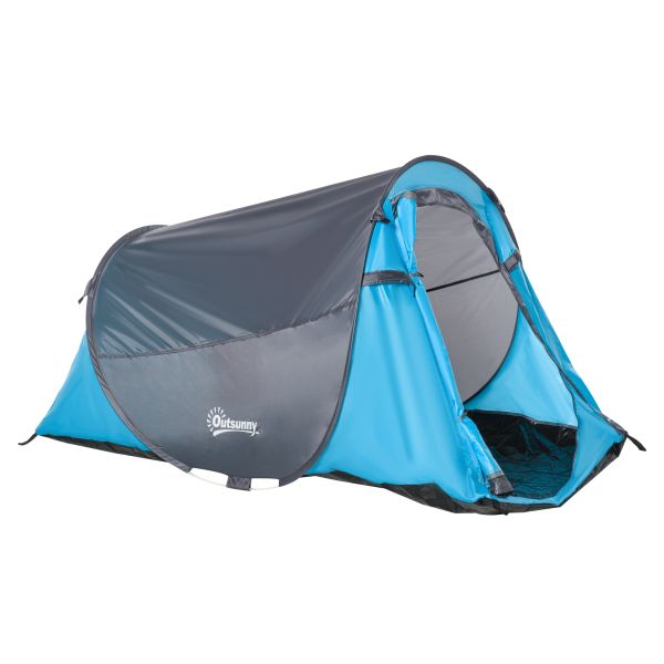Outsunny Pop up Zelt für 1-2 Personen Campingzelt für 3 Jahreszeiten Blau+Grau 220 x 108 x 110 cm
