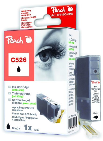 Peach XL-Tintenpatrone foto schwarz mit Chip kompatibel zu Canon CLI-526, CLI-526 bk
