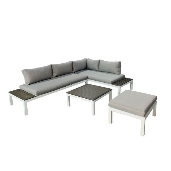 Aluminium Lounge Ambience, Gestell: weiß; Kissen: grau, WPC-Streben: dunkelgrau