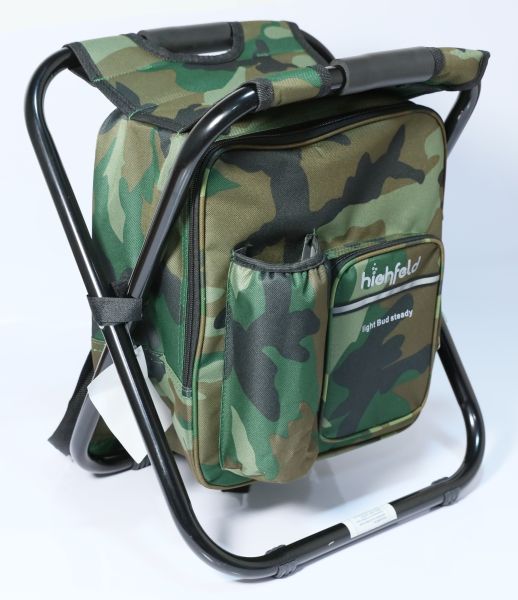 highfeld® Camping Stuhl Hocker mit Rucksack camouflage Kühltasche