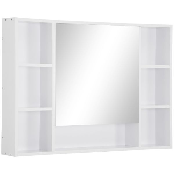 kleankin Badezimmer Spiegelschrank Wandschrank mit 7 offenen Ablagen MDF+Glas