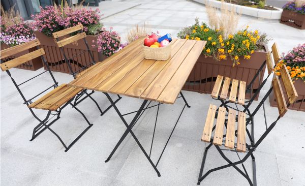 5 teiliges Outdoor-Klappstuhl-Set aus Akazienholz