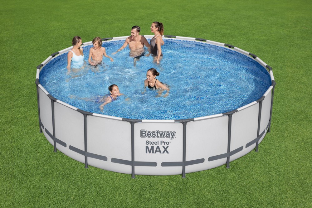 Bestway ® Steel Pro MAX™ Frame Pool Komplett-Set mit Filterpumpe Ø 549 x  122 cm, lichtgrau, rund | Norma24