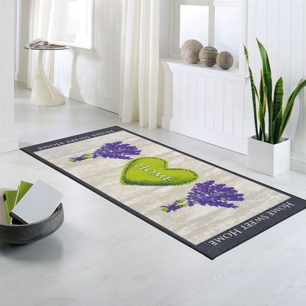 Bella Casa XL-Design-Schmutzfangläufer, ca. 80 x 190 cm, Lavendel Herz/Home beige/lila 