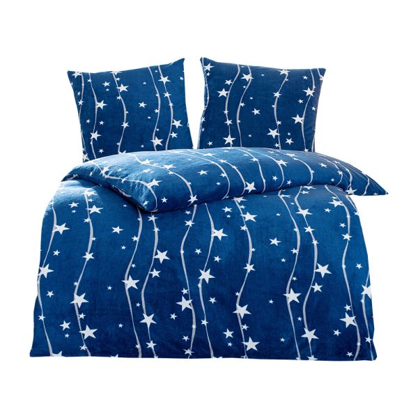 Dreamtex Nicki Fleece Bettwäsche Sterne 155 x 200 cm, Dark Blue