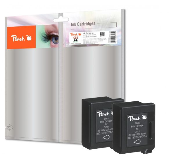 Peach Doppelpack Druckköpfe schwarz kompatibel zu Lexmark, Canon, IBM, Epson, Konica Minolta, Brother, Ricoh, Apple BC-02 bk