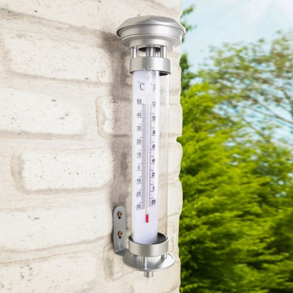 Bonetti LED Solar-Thermometer mit Erdspieß und Wandhalterung
