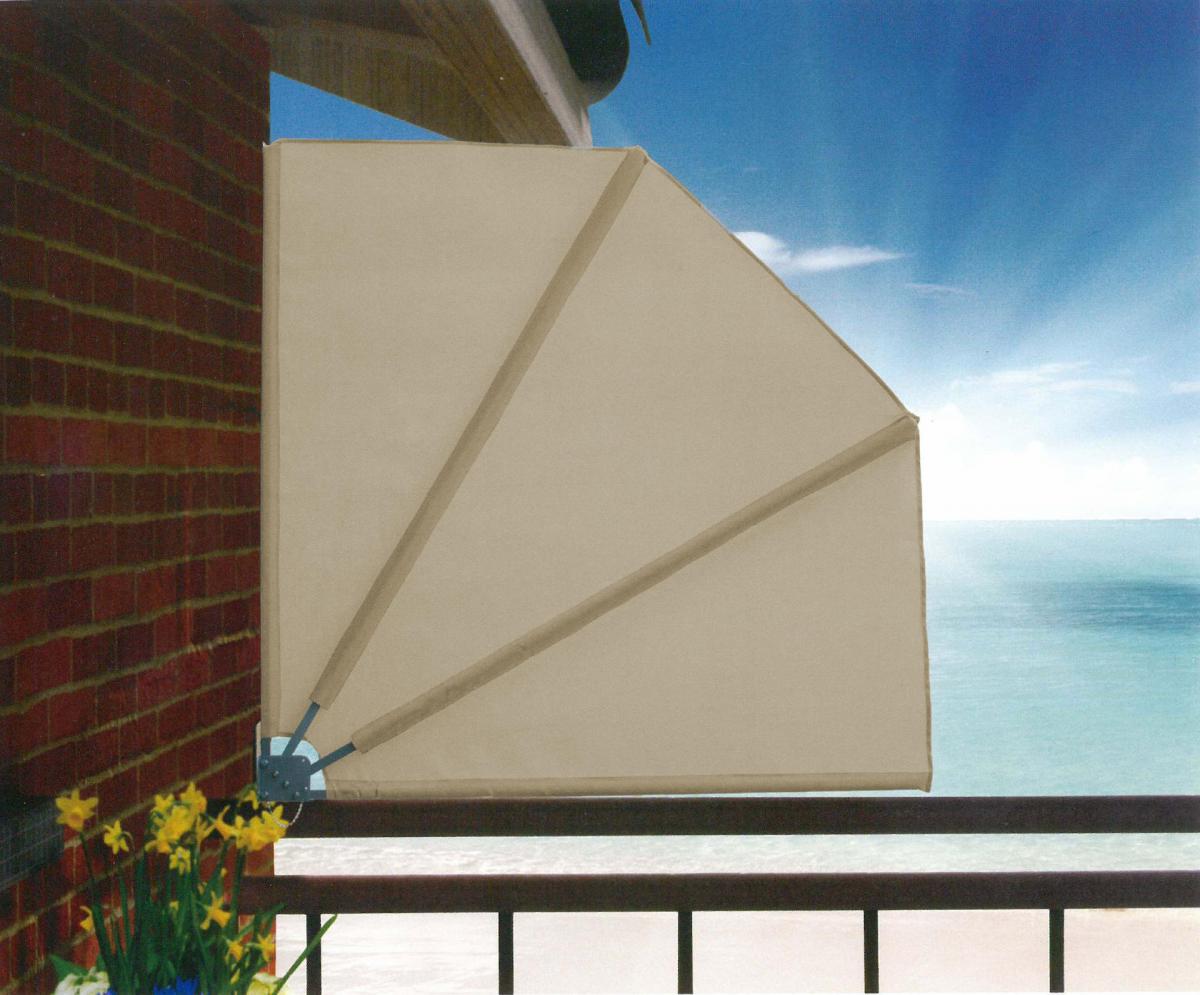 2 Stück Balkonfächer Taupe Premium  140 x 140 cm mit Wandhalterung Trennwand 
