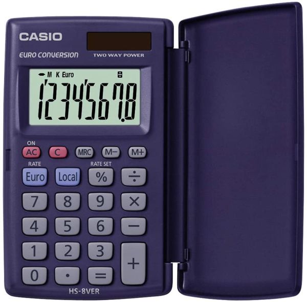 CASIO HS-8VERA Taschenrechner 8-stellig mit 360° umschlagbarer Schutzklappe, Solar-/Batteriebetrieb