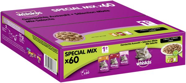WHISKAS® Portionsbeutel Special Mix 1+ Gemischte Auswahl in Sauce 60 x 100g