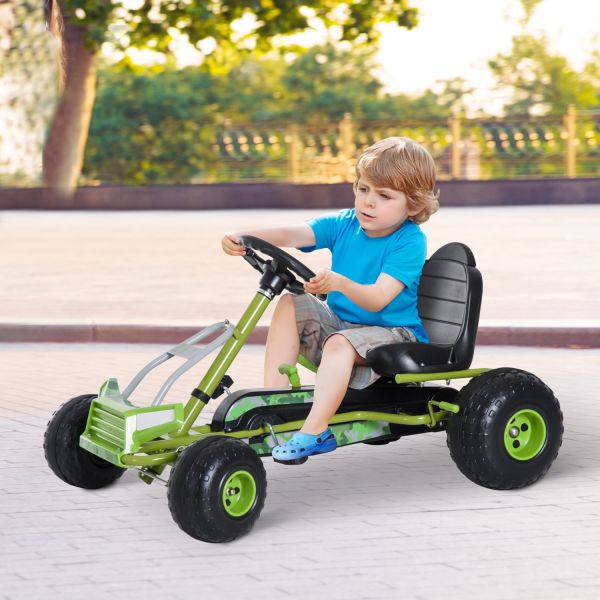 HOMCOM Kinder Go Kart Tretauto Pedalfahrzeug mit Handbremse ab 3 Jahre Grün 95 x 66,5 x 57cm