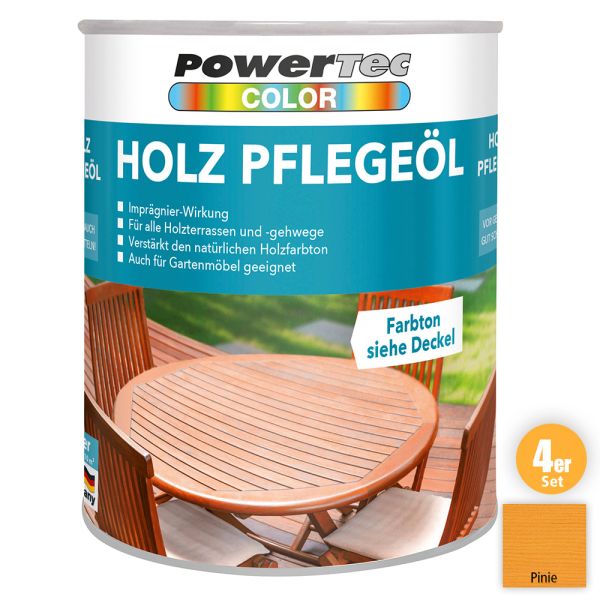 Powertec Color Holz-Pflegeöl, Pinie - 4er-Set