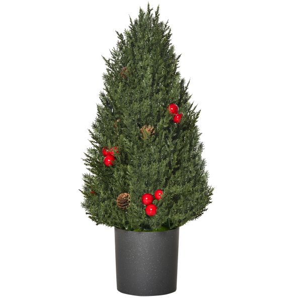 HOMCOM Weihnachtsbaum 50 cm Christbaum Zypressen-Weihnachtsbaum mit 7 roten Beeren und 6 Tannenzapfe
