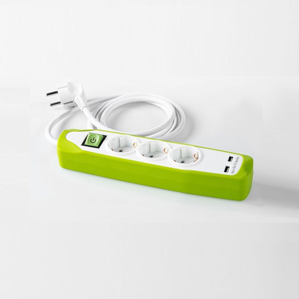 Powertec Electric Design-Steckdosenleiste, 3-fach - Weiß-Grün