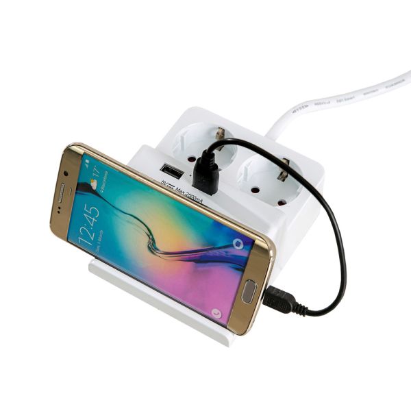 Powertec Electric 2-fach Steckdose mit 2x USB und Handyhalterung