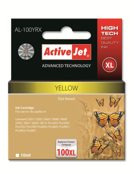 TIN ACTIVEJET  AL-100YRX Refill f. Lexmark 14N1071 no100XL Yellow 10ml