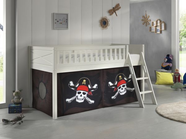 VIPACK - Spielbett SCOTT, LF 90 x 200 cm, mit Rolllattenrost, Leiter und Textilset "Caribian Pirate"