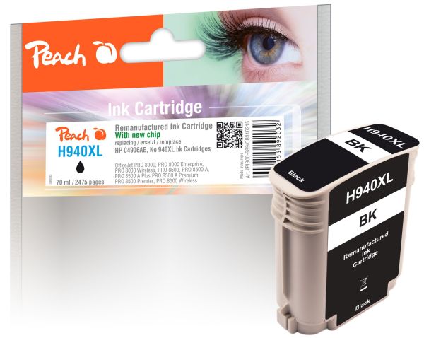 Peach Tintenpatrone mit Chip, schwarz HC kompatibel zu HP No. 940XL, C4906AE