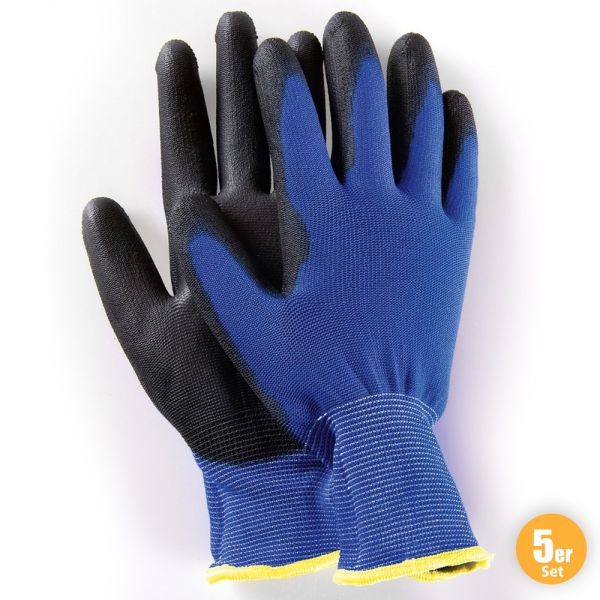 Powertec Garden Multifunktions Handschuhe, Blau, Größe 9 - 5er Set