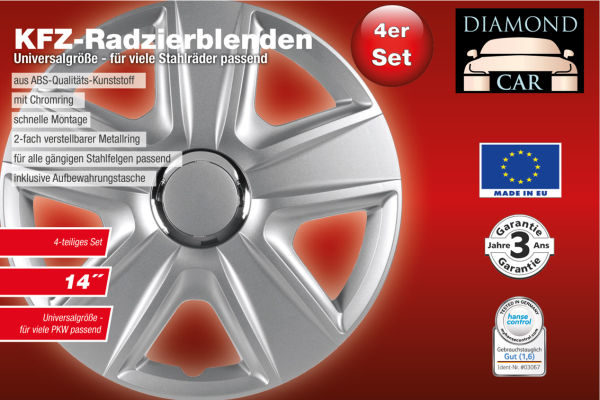 Diamond Car Design Kfz Radzierblenden "Esprit", 14", Silber, 4er Set