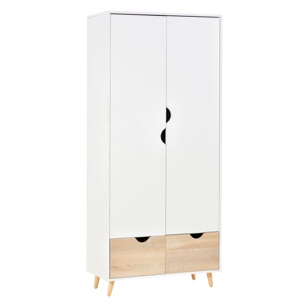 HOMCOM Kleiderschrank Garderobe Schrank mit Stange Schublade für Wohnzimmer Schlafzimmer Weiß+Natur