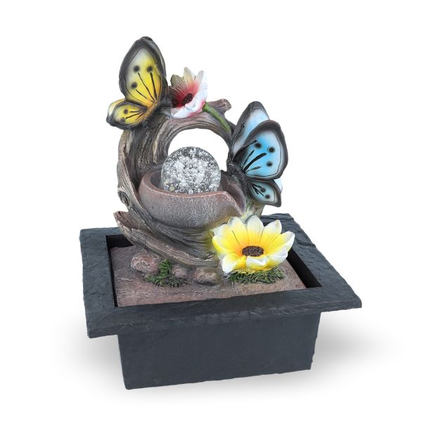 Lemodo Zimmerbrunnen Schmetterlingsmotiv, mit rotierender Kugel