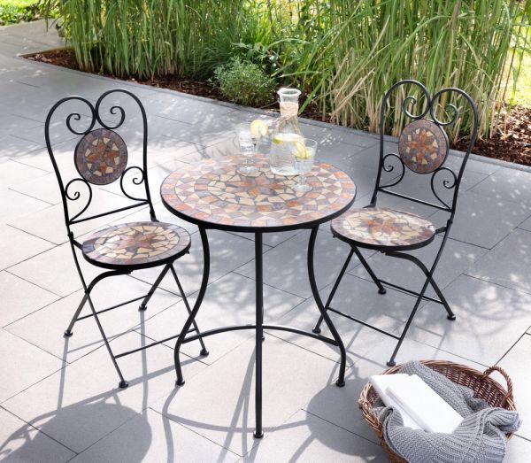 HC Freizeit & Garten Mosaik 3 tlg mit Tisch Ø 60 cm & 2 Stühlen MANDALA mehrfarbig