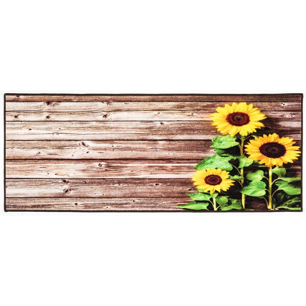 Bella Casa Teppichläufer mit fotorealistischem Digitaldruck "Sonnenblume auf Holz", ca. 67 x 170 cm