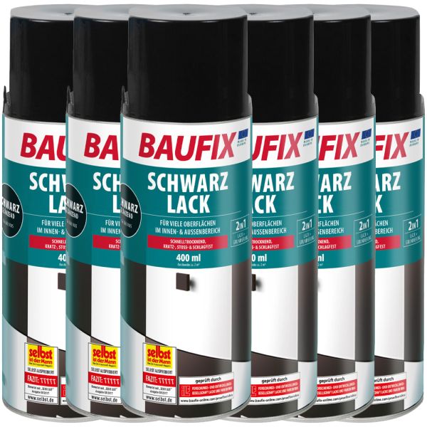 Baufix Schwarzlack Spray - 6er-Set