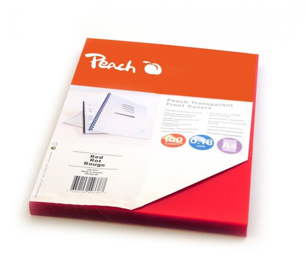 Peach Klarsicht Einbanddeckel durchsichtig, rot, 0.18mm,  A4, 100 Blatt