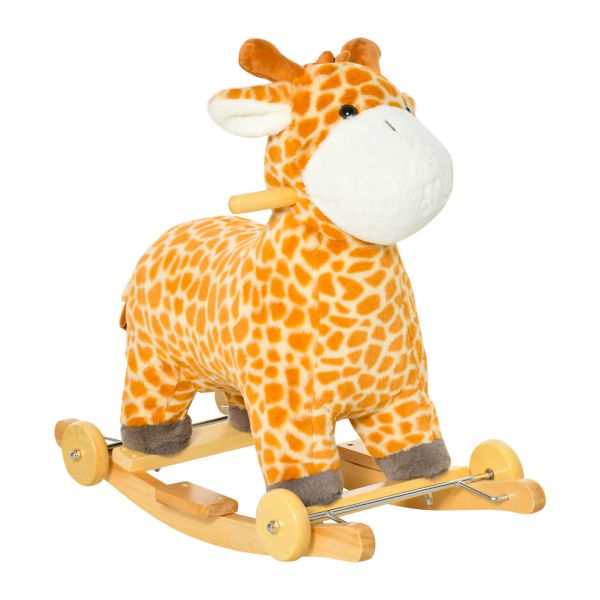 2-IN-1 Schaukelpferd mit Räder Plüsch Schaukeltier Babyschaukel Spielzeug für 36-72 Monaten Giraffen