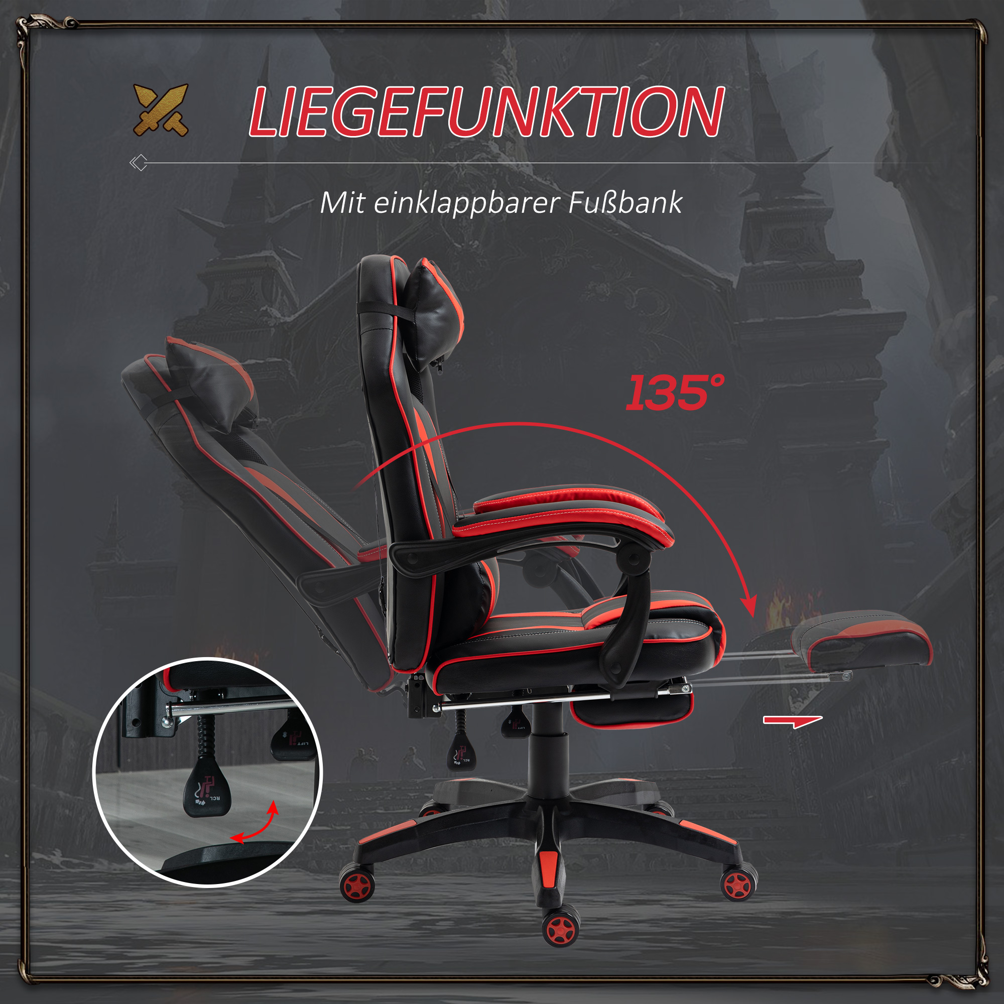 Bürostuhl Gaming Stuhl + Kissen + Fußstütze + Neu auf Lager (15998157) 