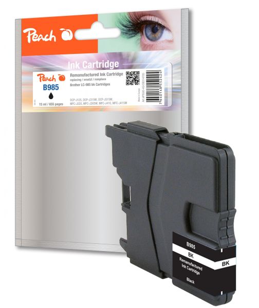 Peach Tintenpatrone schwarz, XL-Ergiebigkeit,  kompatibel zu Brother LC-985bk