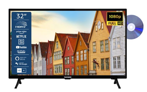 TELEFUNKEN XF32SN550SD 32 Zoll Fernseher / Smart TV (Full HD, HDR, Triple-Tuner, DVD-Player) - Inkl.