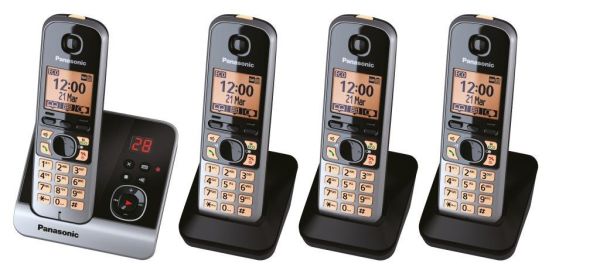 Panasonic schnurloses Dect-Telefon mit 3 Zusatzset KX-TG 6724 GB schwarz