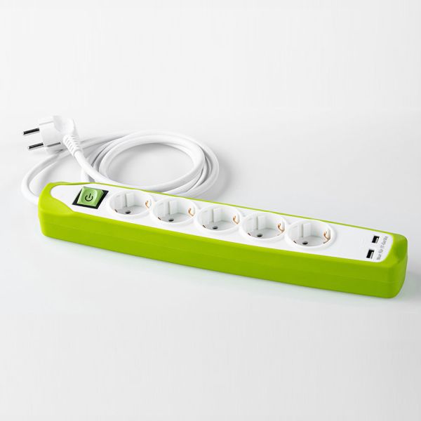 Powertec Electric Design-Steckdosenleiste, 5-fach - Weiß-Grün