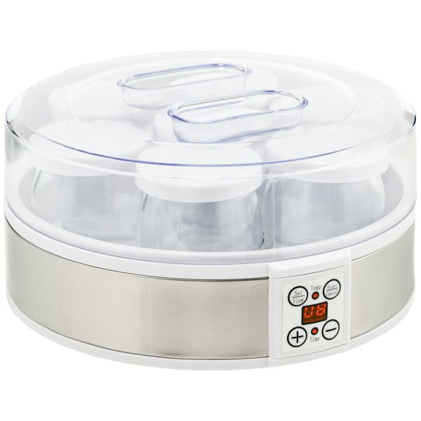 HOMCOM Joghurtbereiter Joghurtmaschine mit 48 Stunden Timer, 7 Gläser à 180 ml
