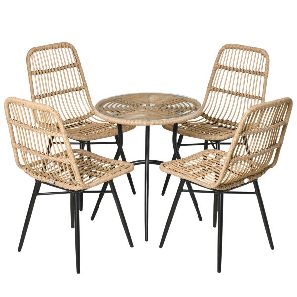 5-tlg. Polyrattan Gartenmöbel Set Essgruppe Esstisch mit 4 Stühlen Gartensitzgruppe mit Beistelltisc