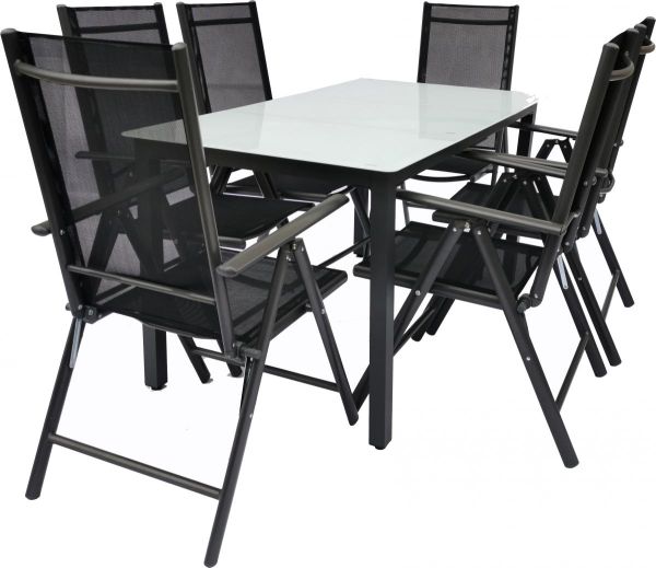 VCM Alu-Gartenset 140 Mattglas Tisch + 6 Stühle