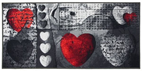 Bella Casa Schmutzfangläufer, bedruckt, ca. 67 x 140 cm - Grau mit roten Herzen